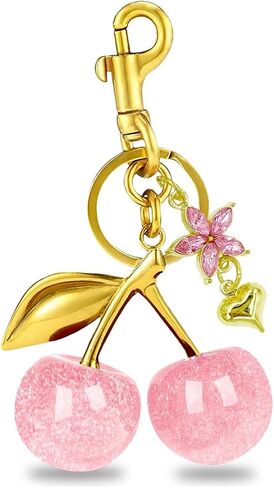 Cherry Purse Bag Charms, Gold Charm Cute Keychain For Handbags Purse For Women Tote Bags Decorative Metal Key Chains in Saudi Arabia
