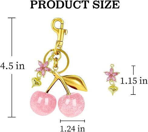 Cherry Purse Bag Charms, Gold Charm Cute Keychain For Handbags Purse For Women Tote Bags Decorative Metal Key Chains in Saudi Arabia
