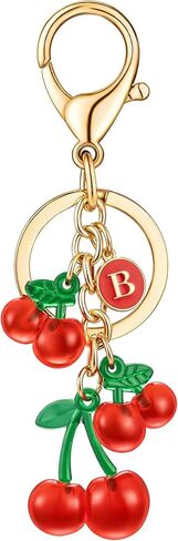Letter Initial Keychain Cherry Purse Charm Keychain Accessory Cute Keychain for Backpack in Saudi Arabia