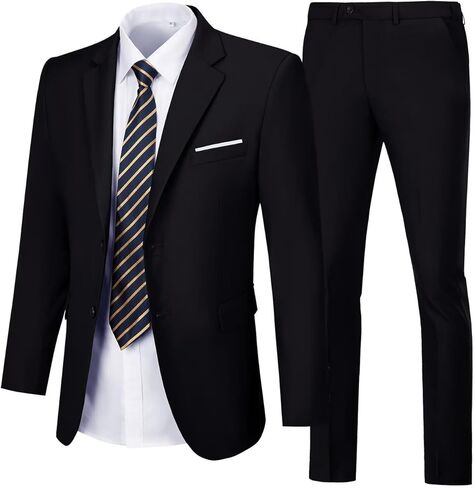 Mens Suits Slim Fit 2 Piece, Solid Blazer Pants Business Suit Set Prom Tuxedo Wedding Suit Jacket Pants Set in Saudi Arabia