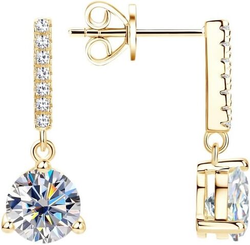 14K Gold 1 Carat Diamond Drop Earrings for Women, VVS1 Clarity Round Cut Three Prongs Dangle Earrings, Exclusive Ear Accessories in Saudi Arabia