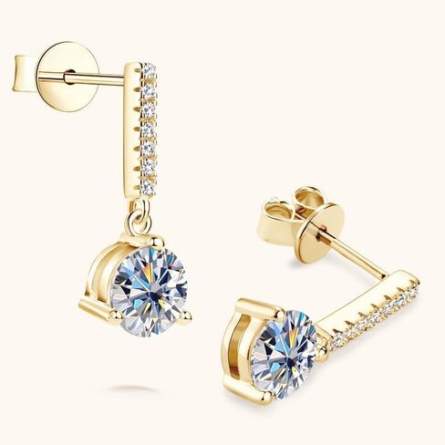 14K Gold 1 Carat Diamond Drop Earrings for Women, VVS1 Clarity Round Cut Three Prongs Dangle Earrings, Exclusive Ear Accessories in Saudi Arabia
