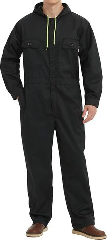 Mens Cotton Blend Long Sleeve Coverall Multi Pockets Zip Overall Mechanic Work Jumpsuit with Hood in Saudi Arabia