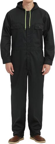 Mens Cotton Blend Long Sleeve Coverall Multi Pockets Zip Overall Mechanic Work Jumpsuit with Hood in Saudi Arabia