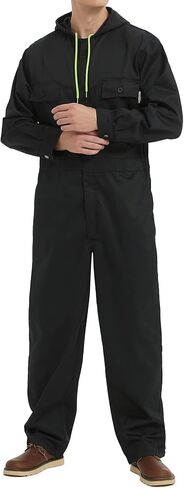 Mens Cotton Blend Long Sleeve Coverall Multi Pockets Zip Overall Mechanic Work Jumpsuit with Hood in Saudi Arabia