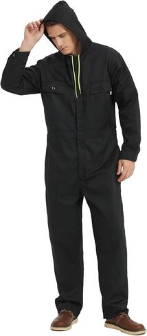 Mens Cotton Blend Long Sleeve Coverall Multi Pockets Zip Overall Mechanic Work Jumpsuit with Hood in Saudi Arabia