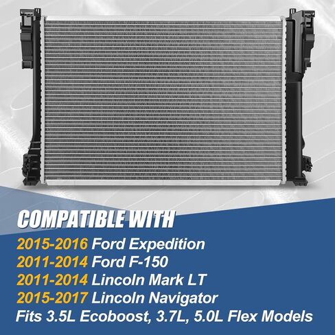Auto Dynasty Radiator Compatible with 2011-2017 Ford F150 Expedition Lincoln Mark LT Navigator 3.5L Ecoboost 3.7L 5.0L Flex, DPI 13228 Aluminum Core Radiator with TOC, 1-Row, 1-1/2" Inlet/Outlet in Saudi Arabia