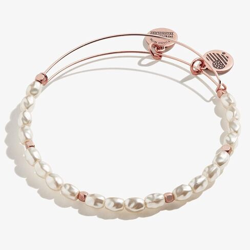 Alex and Ani A20EBPRL01RG,Sea Sultry Pearl Expandable Bangle Bracelet,Rafaelian Gold,White, Bracelets in Saudi Arabia