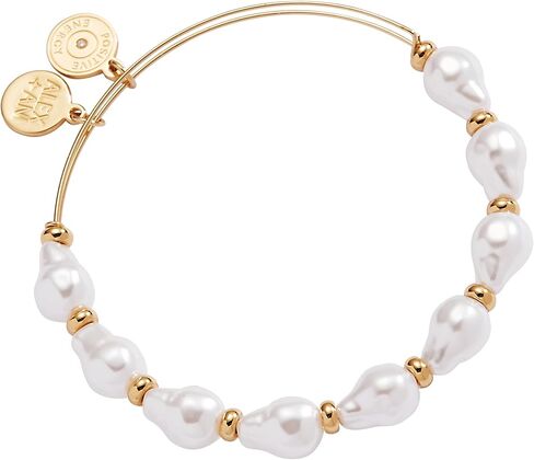 Alex and Ani A20EBPRL01RG,Sea Sultry Pearl Expandable Bangle Bracelet,Rafaelian Gold,White, Bracelets in Saudi Arabia