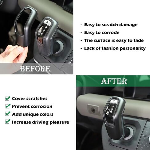 Piugilh Car Gear Shift Cover Cover متوافق مع Land Rover Defender 90 110 130 2020 2021 2022 2023 ، واقي عصا الترس ABS ، غطاء فرملة اليد (أسود) in Saudi Arabia