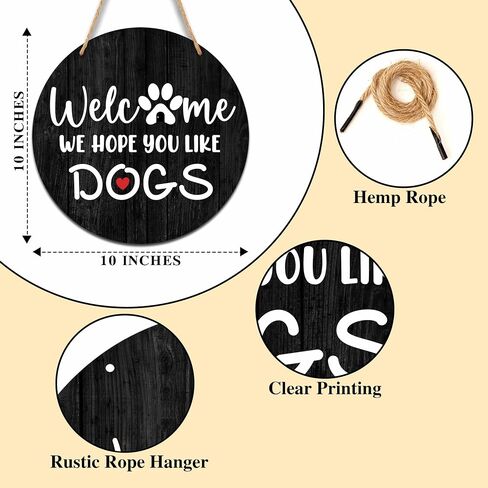 Welcome Sign for Front Door, Hope You Like Dogs Round Hanging Sign With Rope, Rustic Gog Decor For Farmhouse Home Front Door Porch, Housewarming Gifts for Dog Lovers, A03 in Saudi Arabia
