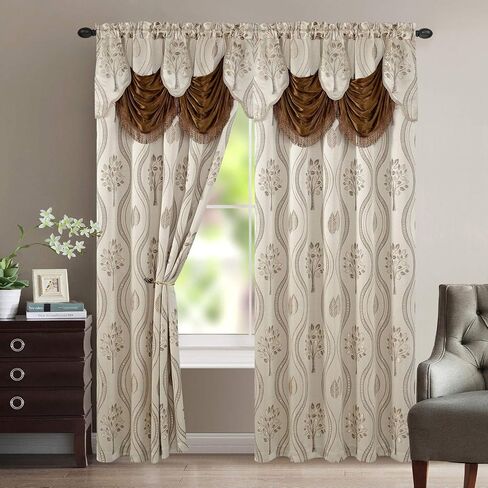 Aurora Tree Leaf Jacquard Window Panel with Attached Valance, Premium Quality, Beautiful Tree Leaf Design, Vibrant Colors, 100% Polyester, 54x84 Inches Per Panel, 2-Pack (Rust) in Saudi Arabia