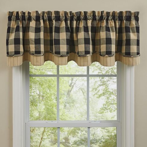 Park Designs Buffalo Check Lined Layered China Blue Valance 16" L in Saudi Arabia