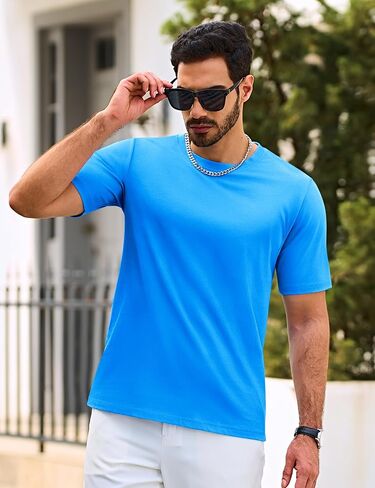 Cotrasen Men's T Shirts Cotton Short Sleeve Shirts for Men Casual Crew Neck Basic T-Shirts Summer Soft Comfort Tee Shirts in Kuwait