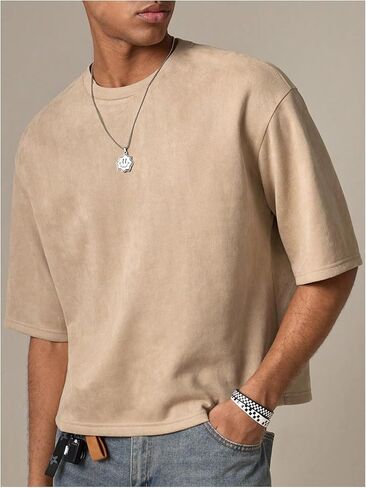 GORGLITTER Men's Number Graphic Crop Tees Y2k Short Sleeve Crewneck Faux Suede Streetwear Cropped Shirts in Saudi Arabia