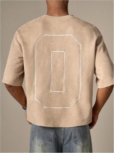 GORGLITTER Men's Number Graphic Crop Tees Y2k Short Sleeve Crewneck Faux Suede Streetwear Cropped Shirts in Saudi Arabia