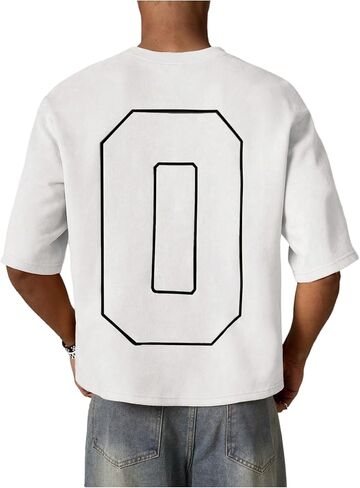 GORGLITTER Men's Number Graphic Crop Tees Y2k Short Sleeve Crewneck Faux Suede Streetwear Cropped Shirts in Saudi Arabia