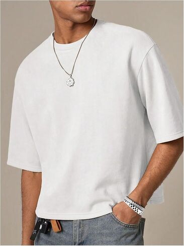 GORGLITTER Men's Number Graphic Crop Tees Y2k Short Sleeve Crewneck Faux Suede Streetwear Cropped Shirts in Saudi Arabia