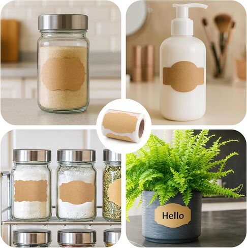 SallyFashion Kraft Gift Label Stickers, 3x2 Inch, 200 Pack, Adhesive Decorative Labels for Party Favors, Food, and Presents in Kuwait