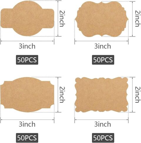 SallyFashion Kraft Gift Label Stickers, 3x2 Inch, 200 Pack, Adhesive Decorative Labels for Party Favors, Food, and Presents in Kuwait