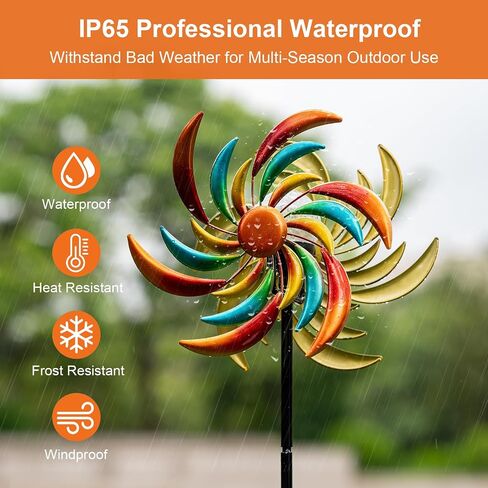 360 ° Solar Wind Spinner with Lights عباد الشمس الحديقة في الهواء الطلق ديكور الفناء الفني في الحديقة الفناء لفناء طواحين الهواء الحركية هدايا فريدة من نوعها للأصدقاء والعائلة 60.63 'H x 13.38' in Kuwait