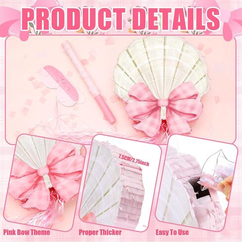 Coquette Pink Bow Piñata Pink Girls Party Piñata Bundle مع مصممة معصوب العينين والخفافيش وحفلة Coquette Party Supplies in Kuwait