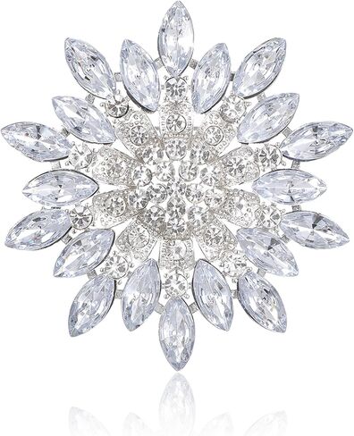 Silver Brooch Pins for Women, Elegant Floral Rhinestone Crystal Brooch Rhinestone Pins for Dresses Suits Scarves Jewelry Gifts Wedding in Kuwait