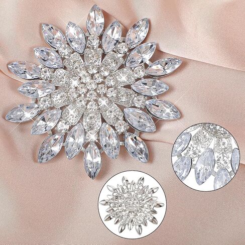 Silver Brooch Pins for Women, Elegant Floral Rhinestone Crystal Brooch Rhinestone Pins for Dresses Suits Scarves Jewelry Gifts Wedding in Kuwait
