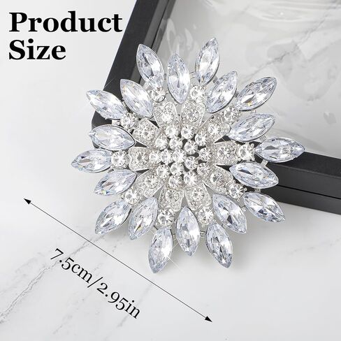 Silver Brooch Pins for Women, Elegant Floral Rhinestone Crystal Brooch Rhinestone Pins for Dresses Suits Scarves Jewelry Gifts Wedding in Kuwait