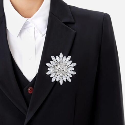 Silver Brooch Pins for Women, Elegant Floral Rhinestone Crystal Brooch Rhinestone Pins for Dresses Suits Scarves Jewelry Gifts Wedding in Kuwait