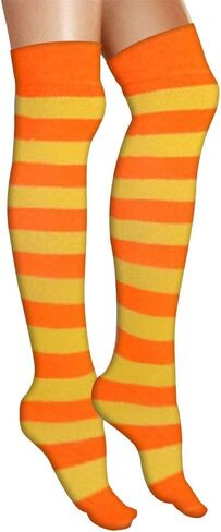 Knee High Striped Socks - Neon Orange, Lemon Yellow in Saudi Arabia
