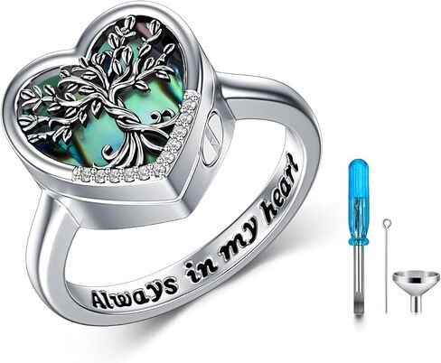TOUPOP Tree of Life Urn Ring for Ashes 925 Sterling Silver Family Tree Cremation Ring Memorial Keepsake Jewelry Always in My Heart Rings for Women Men in Saudi Arabia