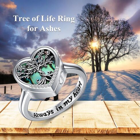 TOUPOP Tree of Life Urn Ring for Ashes 925 Sterling Silver Family Tree Cremation Ring Memorial Keepsake Jewelry Always in My Heart Rings for Women Men in Saudi Arabia