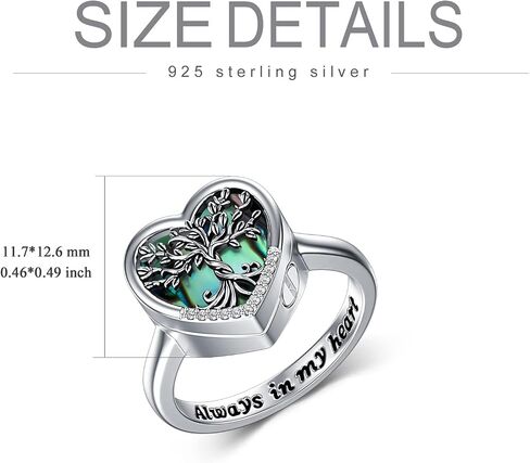 TOUPOP Tree of Life Urn Ring for Ashes 925 Sterling Silver Family Tree Cremation Ring Memorial Keepsake Jewelry Always in My Heart Rings for Women Men in Saudi Arabia