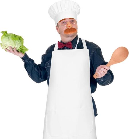 6 Pcs Halloween Chef Costume Include Chef Hat White Apron Red Purple Bow Tie Fake Nose Self Adhesive Beard and Eyebrows Wooden Spoon Swedish Costume for Adult Baker Cosplay Party in Saudi Arabia
