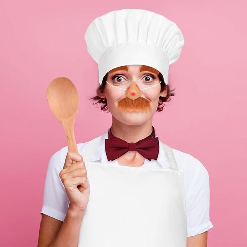 6 Pcs Halloween Chef Costume Include Chef Hat White Apron Red Purple Bow Tie Fake Nose Self Adhesive Beard and Eyebrows Wooden Spoon Swedish Costume for Adult Baker Cosplay Party in Saudi Arabia