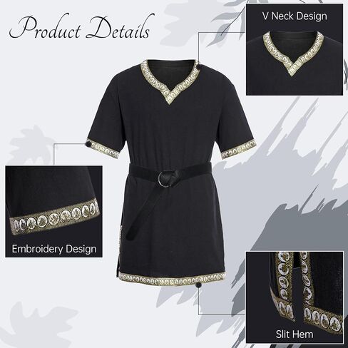 5Pcs Mens Medieval Costume Halloween Renaissance Tunic Viking Knight Shirts Warrior Cosplay Costume with Belt Arm Guards in Saudi Arabia