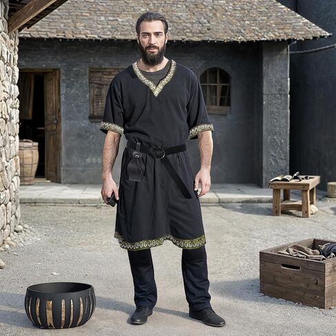 5Pcs Mens Medieval Costume Halloween Renaissance Tunic Viking Knight Shirts Warrior Cosplay Costume with Belt Arm Guards in Saudi Arabia