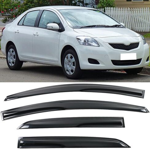 Window Visor Compatible with 2007-2013 Toyota Yaris Sedan, Acrylic Smoke Tinted & Semi-Transparent Sun Rain Shade Guard Wind Vent Air Deflector by IKON MOTORSPORTS, 2008 2009 2010 2011 2012 in Saudi Arabia