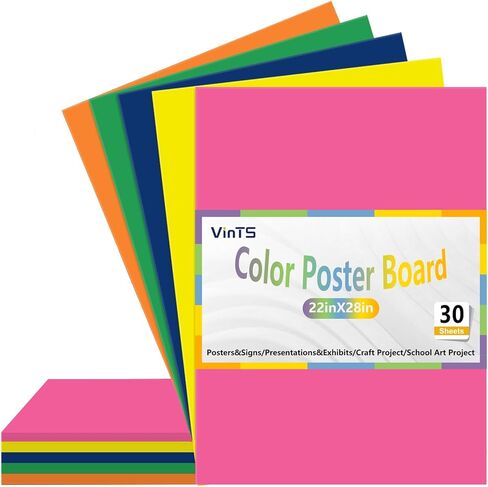 VinTS 50Pcs Poster Board,22x28 Colored Poster Paper,Assorted Colors Poster Board Bulk For Art Display Board,Classroom Use,School Craft Project,Presentation Drawing in Kuwait