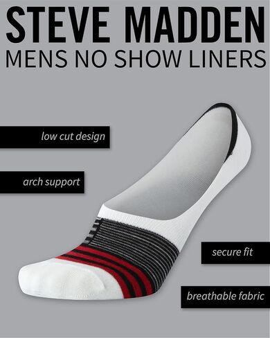 Steve Madden Mens No Show Socks - 5 Pack Invisible Mens Low Cut Socks with Arch Support (Shoe Size 10-13) in Saudi Arabia