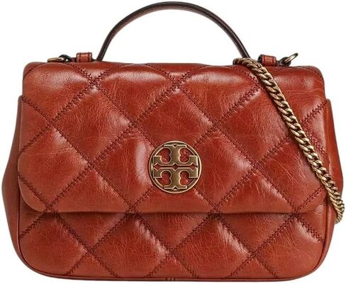 حقيبة مقبض Tory Burch Willa Glazed Mini Top Bag مع أجهزة ذهبية (ويسكي مظلم) in Saudi Arabia