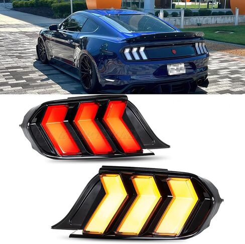 HCmotion LED Tail Lights for Ford Mustang Euro 2015-2023 (6 Lighting Modes), Start UP Animation with Sequential Turn Signal Rear Lamp Kit Assembly (Smoked-RG) in Kuwait