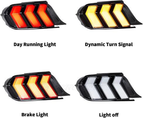HCmotion LED Tail Lights for Ford Mustang Euro 2015-2023 (6 Lighting Modes), Start UP Animation with Sequential Turn Signal Rear Lamp Kit Assembly (Smoked-RG) in Kuwait