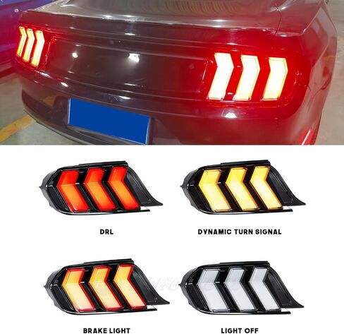 HCmotion LED Tail Lights for Ford Mustang Euro 2015-2023 (6 Lighting Modes), Start UP Animation with Sequential Turn Signal Rear Lamp Kit Assembly (Smoked-RG) in Kuwait