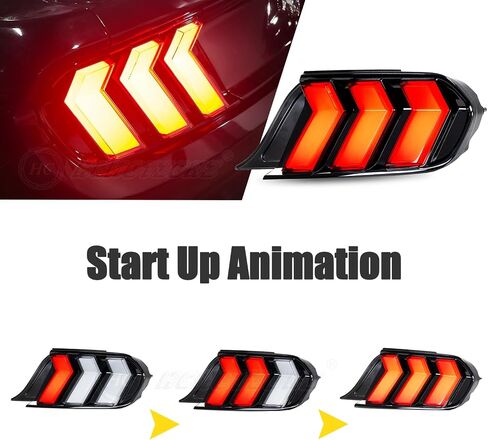 HCmotion LED Tail Lights for Ford Mustang Euro 2015-2023 (6 Lighting Modes), Start UP Animation with Sequential Turn Signal Rear Lamp Kit Assembly (Smoked-RG) in Kuwait
