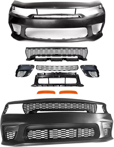Widebody Style Front Bumper Cover Kit Compatible with 2015-2023 Dodge Charger W/Upper Grille Lower Grill & Side Mark Lights - Full Body Set in Saudi Arabia