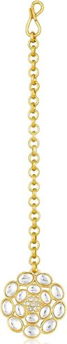 Aheli Kundan & Beads مرصعة خضراء طويلة القلادة Jhumki أقراط Maangtikka مجموعة مجوهرات عرقية للنساء in Saudi Arabia