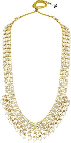 Aheli Kundan & Beads مرصعة خضراء طويلة القلادة Jhumki أقراط Maangtikka مجموعة مجوهرات عرقية للنساء in Saudi Arabia