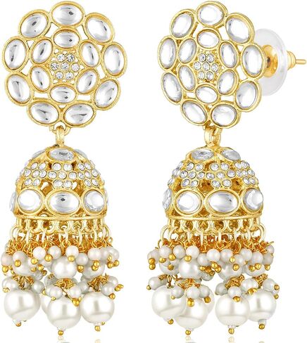 Aheli Kundan & Beads مرصعة خضراء طويلة القلادة Jhumki أقراط Maangtikka مجموعة مجوهرات عرقية للنساء in Saudi Arabia